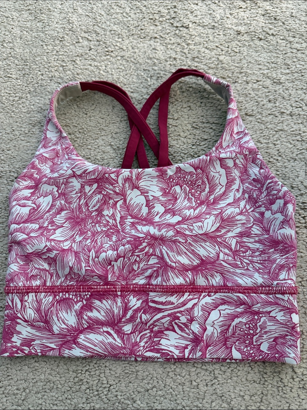 Lululemon Women's Floral Print Pink Sports Bra Crop Top sz 2